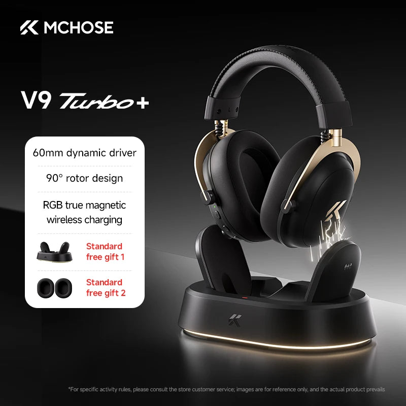 Cuffie gaming wireless MCHOSE V9 Turbo 7.1 Surround Sound RGB Esports con driver da 60mm, microfono con cancellazione del rumore e base di ricarica