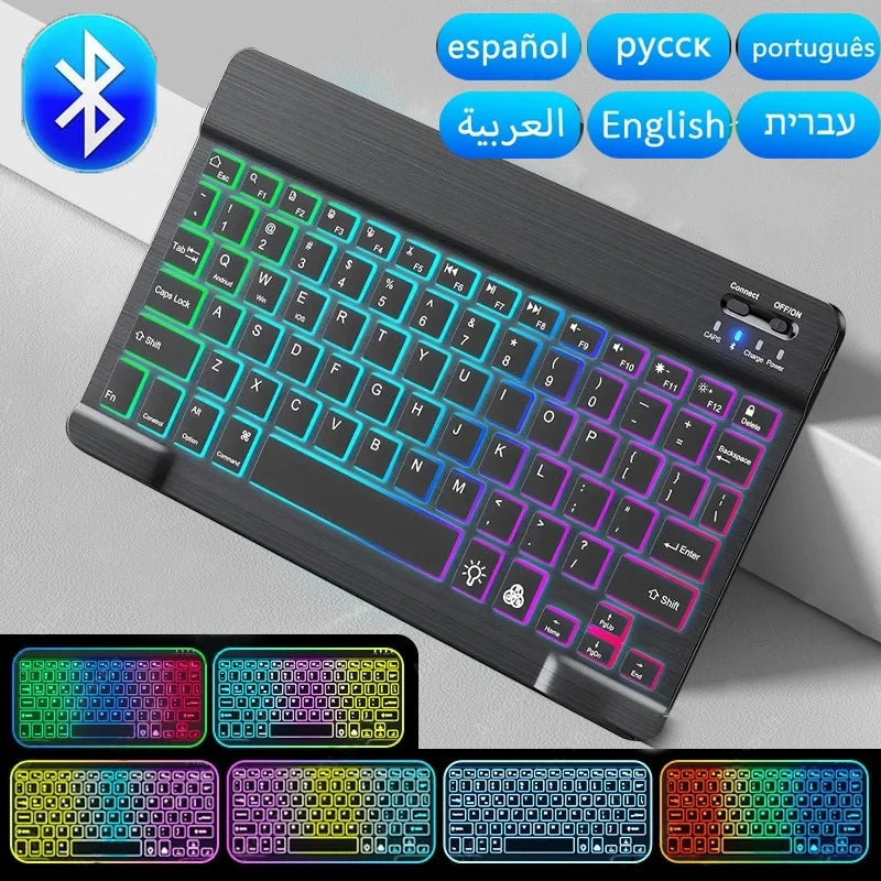 Mini teclado Bluetooth RGB sem fios de 10 polegadas com retroiluminação, touchpad e compatibilidade com iOS, Android, Windows e iPad