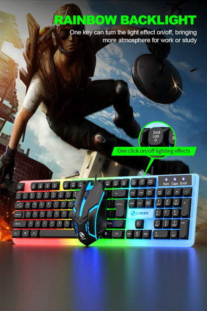 NG GTX350 Gaming-Tastatur-Maus-Set für Computer und Laptop, beleuchtetes Gamer-Kit, LED, kabelgebundene USB-Tastatur GTX350 Set – Schwarz