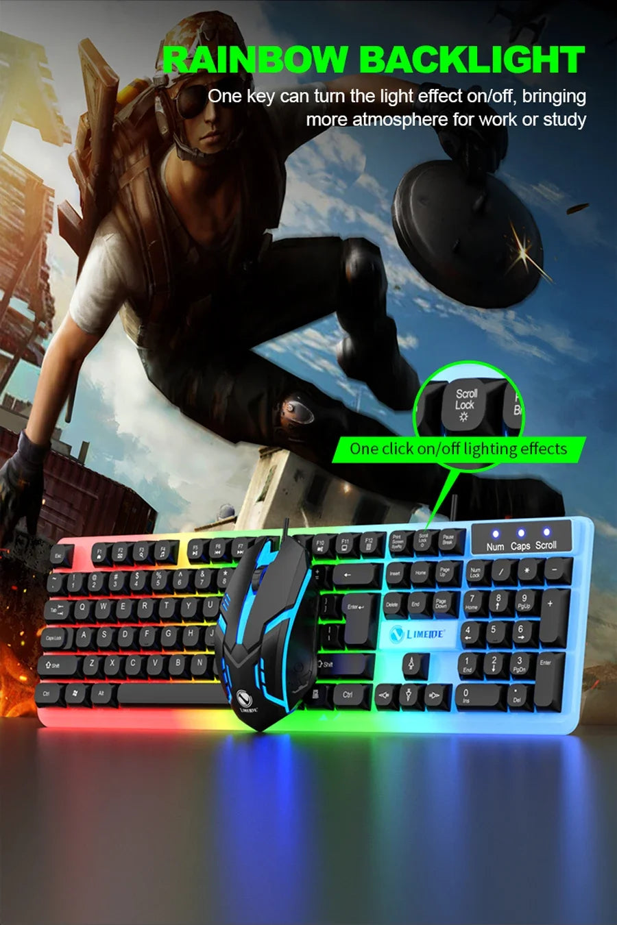 NG GTX350 Combo de teclado y ratón gaming para ordenador y portátil, kit gamer con retroiluminación LED, teclado USB con cable GTX350 Set-Negro
