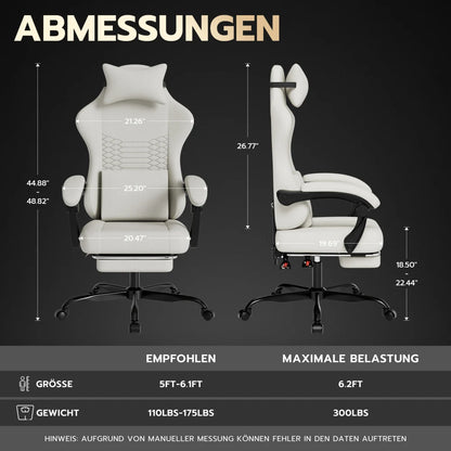 Gaming Chair Fabric Office Chair, Massage Gaming Chair with Headrest, Ergonomic Racing Gaming Seat with Footrest, for Relaxing