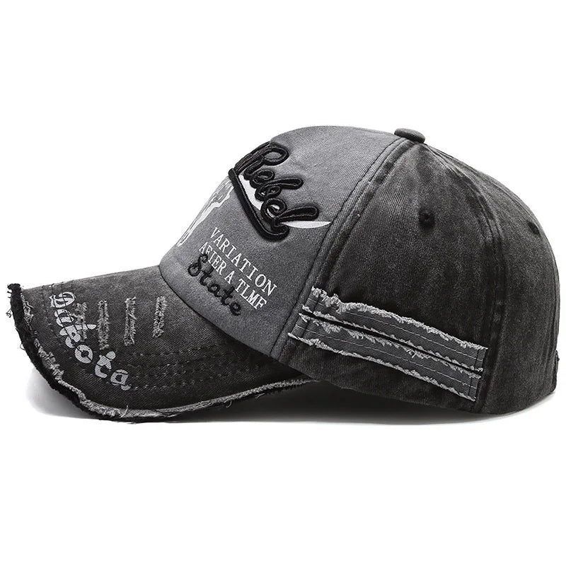 Șapcă de baseball vintage cu litere brodate, model „Bull Washed”, pălărie de soare retro pentru bărbați și femei, șapcă casual cu cozoroc în stil hip-hop