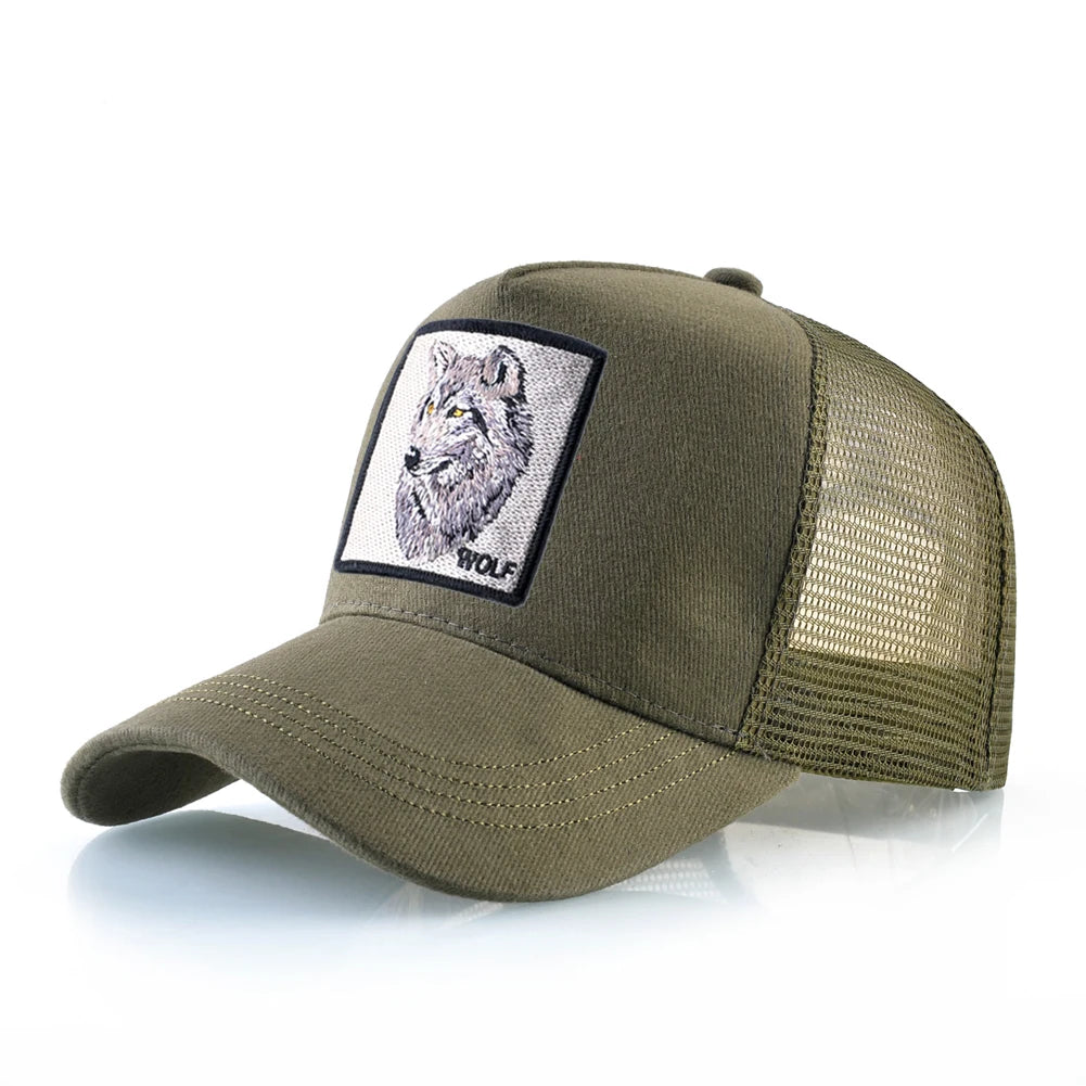 Modieuze baseballpet met geborduurde wolfspatch, snapback, hiphop-truckerpetten voor heren en dames, ademende pet met klep voor buitengebruik