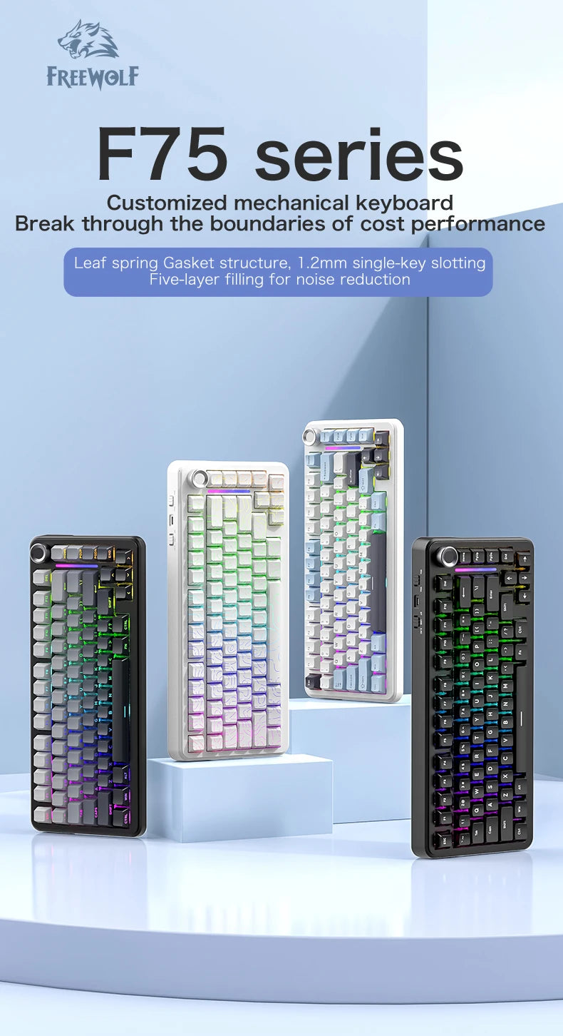 F75 Mechanical Keyboard FREEWOLF * AULA F75 Bluetooth Three-mode Keyboard, Dedicated for Gaming and Office Use
