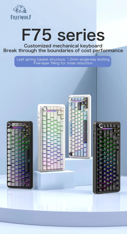 F75 Mechanical Keyboard FREEWOLF * AULA F75 Bluetooth Three-mode Keyboard, Dedicated for Gaming and Office Use