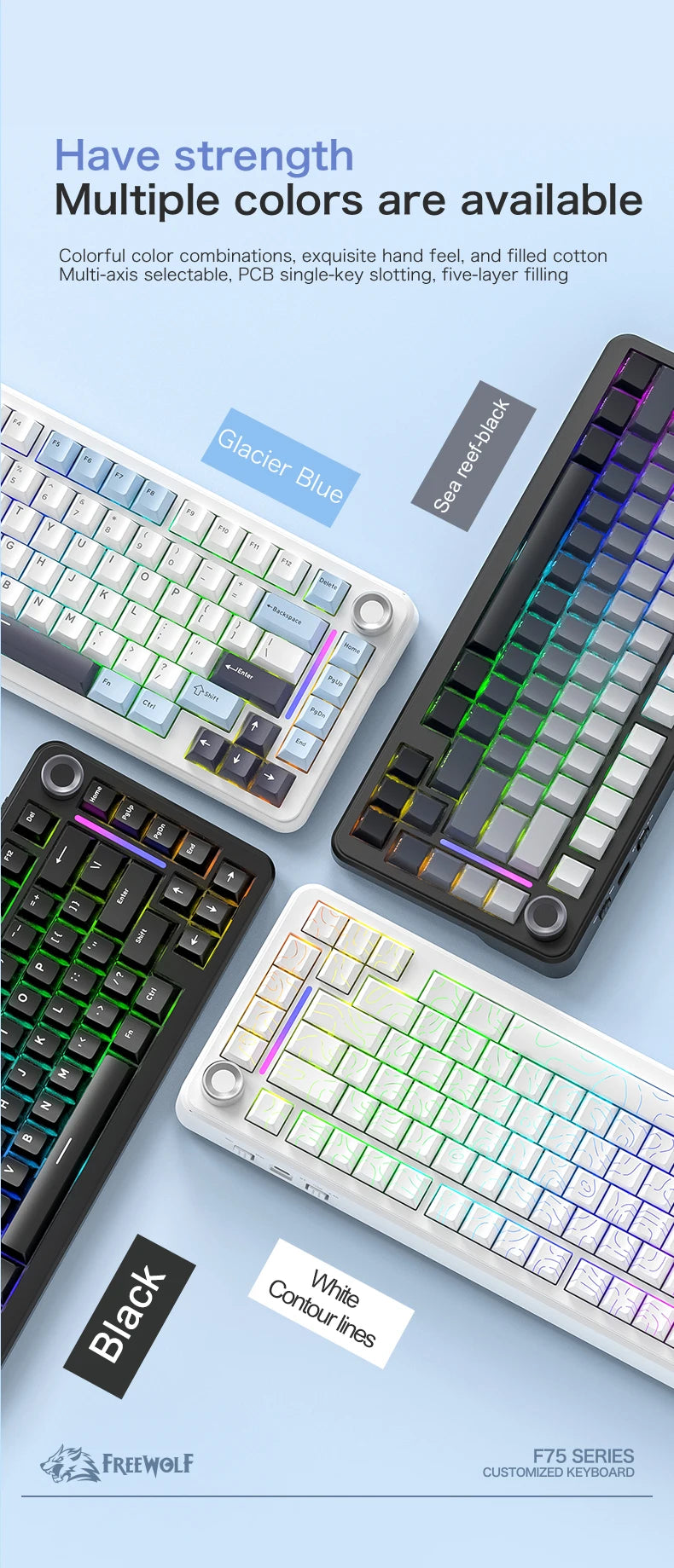 F75 Mechanical Keyboard FREEWOLF * AULA F75 Bluetooth Three-mode Keyboard, Dedicated for Gaming and Office Use