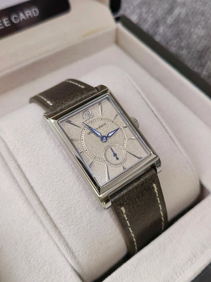 2026 Specht&Söhne Ultra Thin 7.5mm Rectangular Watch Japan Quartz Movement Small Seconds Sandblasted Dial Grey Leather Strap Watch