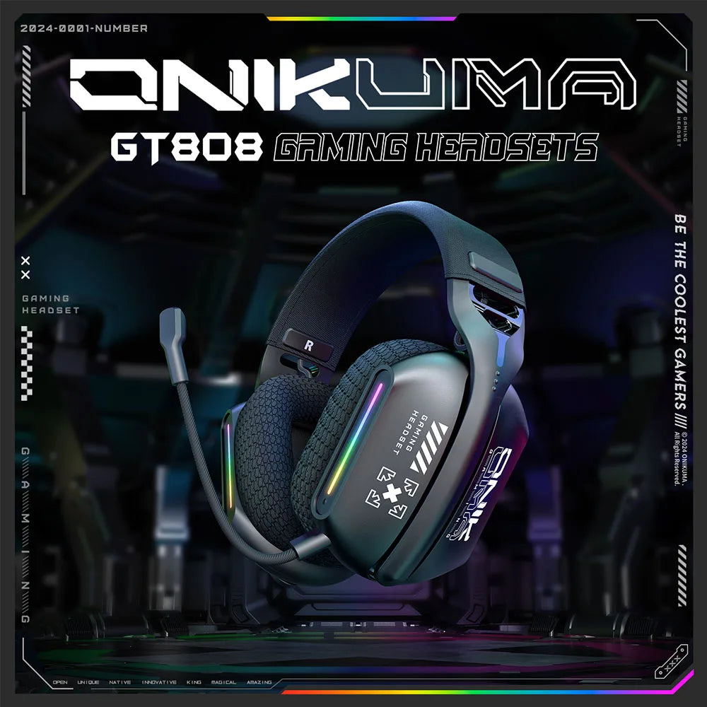 Cuffie gaming wireless ONIKUMA GT808 2.4G/Bluetooth/cablate a 3 modalità over-ear con microfono con cancellazione del rumore per PC PS4 PS5