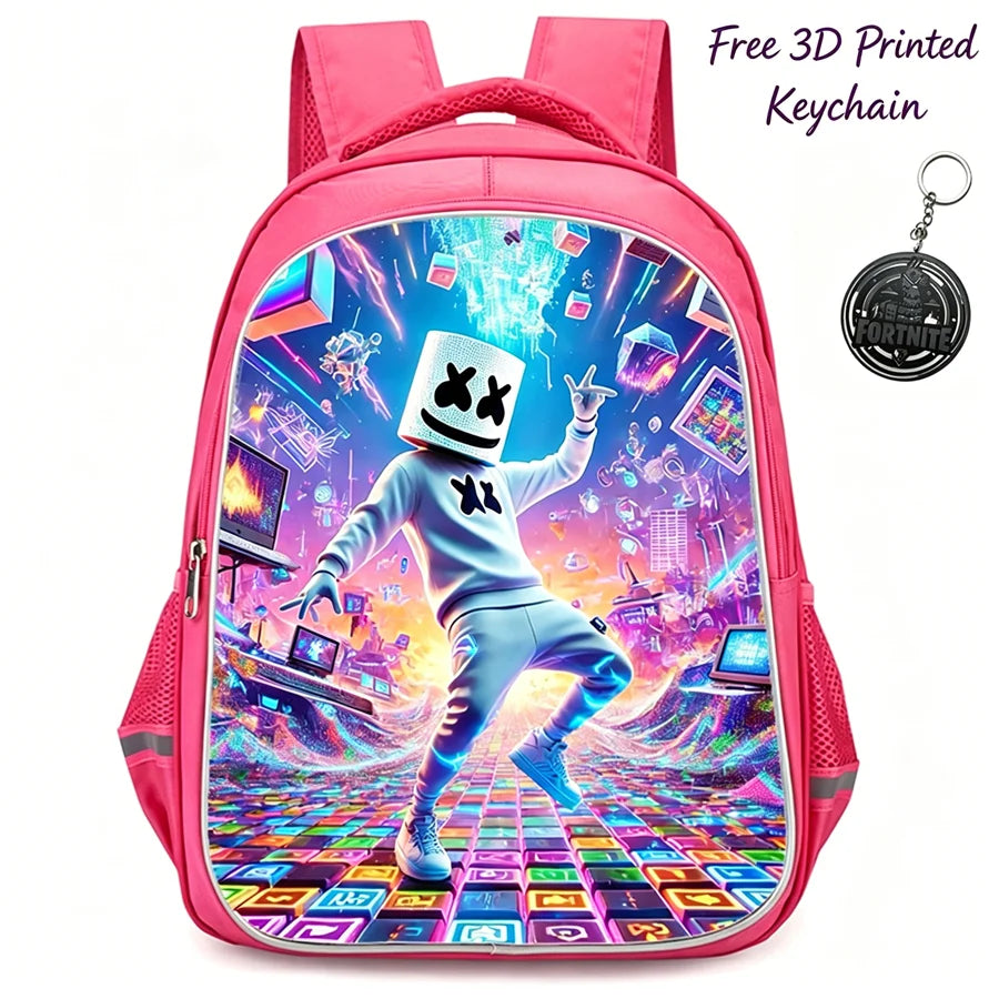 FORTNITE 16-inch Durable Lightweight Backpack, Dual Zipper Pockets, Cartoon Style for Boys & Girls Ages 6-10, Free 3D Printed Keychain