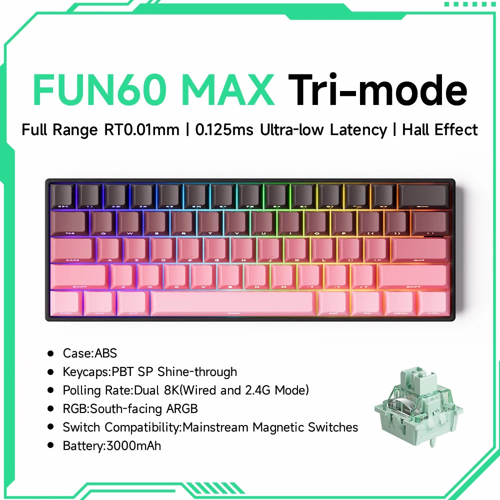 MONSGEEK FUN60 PRO&MAX HE Mechanical Keyboard Magnetic Switch 60% Wireless Gaming Keyboard Rapid Trigger 8K ARGB Custom Keyboard