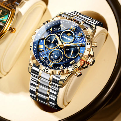 2026 Herrenuhr – leichter Luxus, Business-Stahlarmband, Mondphase, Sternennacht-Design, wasserdicht, modische Quarzuhr für Herren, Geschenk