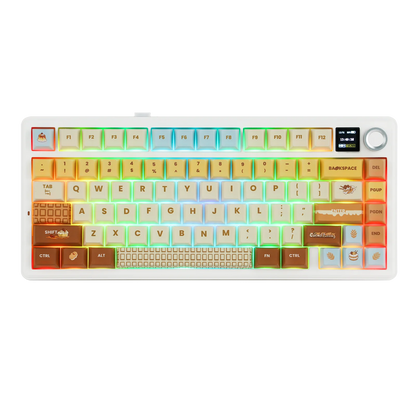 Teclado mecânico sem fios EPOMAKER X AULA F75 MAX Compact 75% ANSI Layout com ligação com fios/Bluetooth/2.4GHz, ecrã TFT e botão rotativo
