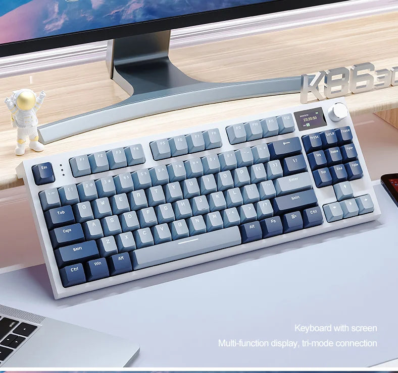 Teclado mecânico ATTACK SHARK K86 com botão metálico, ecrã TFT inteligente a cores, layout de 87 teclas, iluminação RGB e ligação trimodo