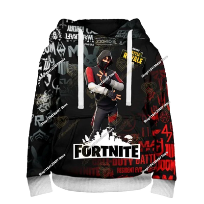 Sweatshirt com Capuz Infantil 3D 2025, Nova Série Anime Fortnite Estampada, Pullover de Marca Trendy, Presente