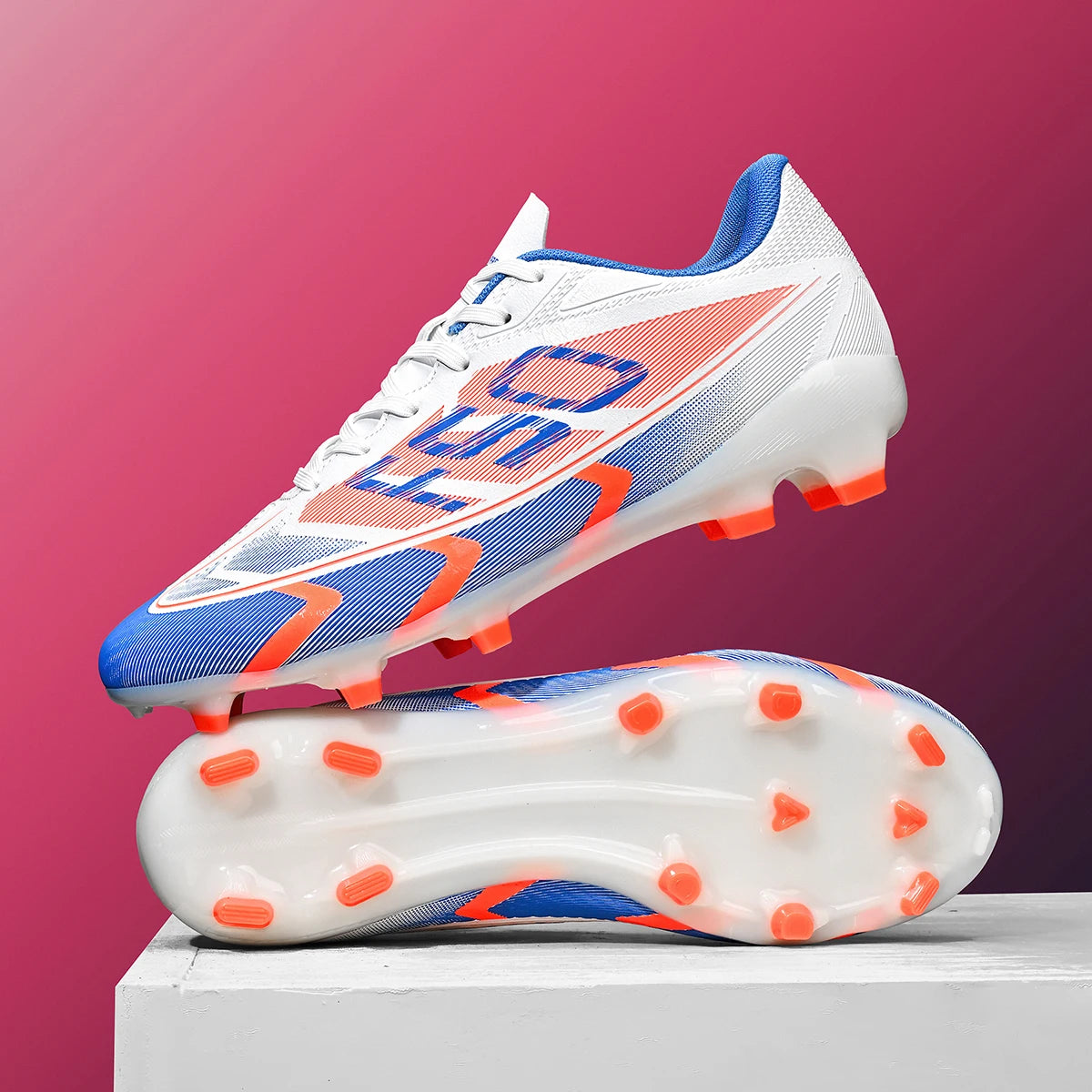 AG/FG Long Studs Soccer Shoes, PU Fabric Mixed Upper, TPU Sole Wear-Resistant Anti-Slip, Men Women Kids Youth Outdoor Sports