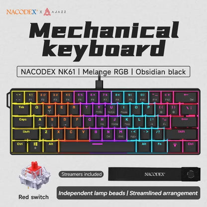 AJAZZ NK61 61-Key Wired Mechanical Keyboard with Hot-Swappable Red Switches, RGB Backlit Compact Gaming Keyboard for PC & Mac