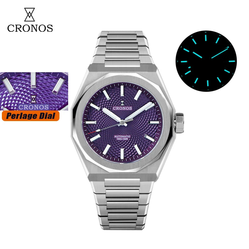 Cronos New Rhombus Perlage 39mm Dial PT5004 Miyota 90S5 See-through Caseback Men Automatic Wristwatches 10ATM Luminous