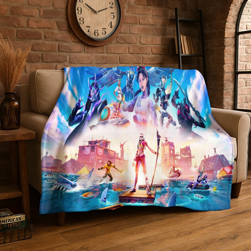 Cartoon-F-Fortnite-Gamer-Flanelldecke – weiche, warme Kuscheldecke für Schlafzimmer, Wohnzimmer, Bett, Reisen, Camping, Picknick und als Geschenk
