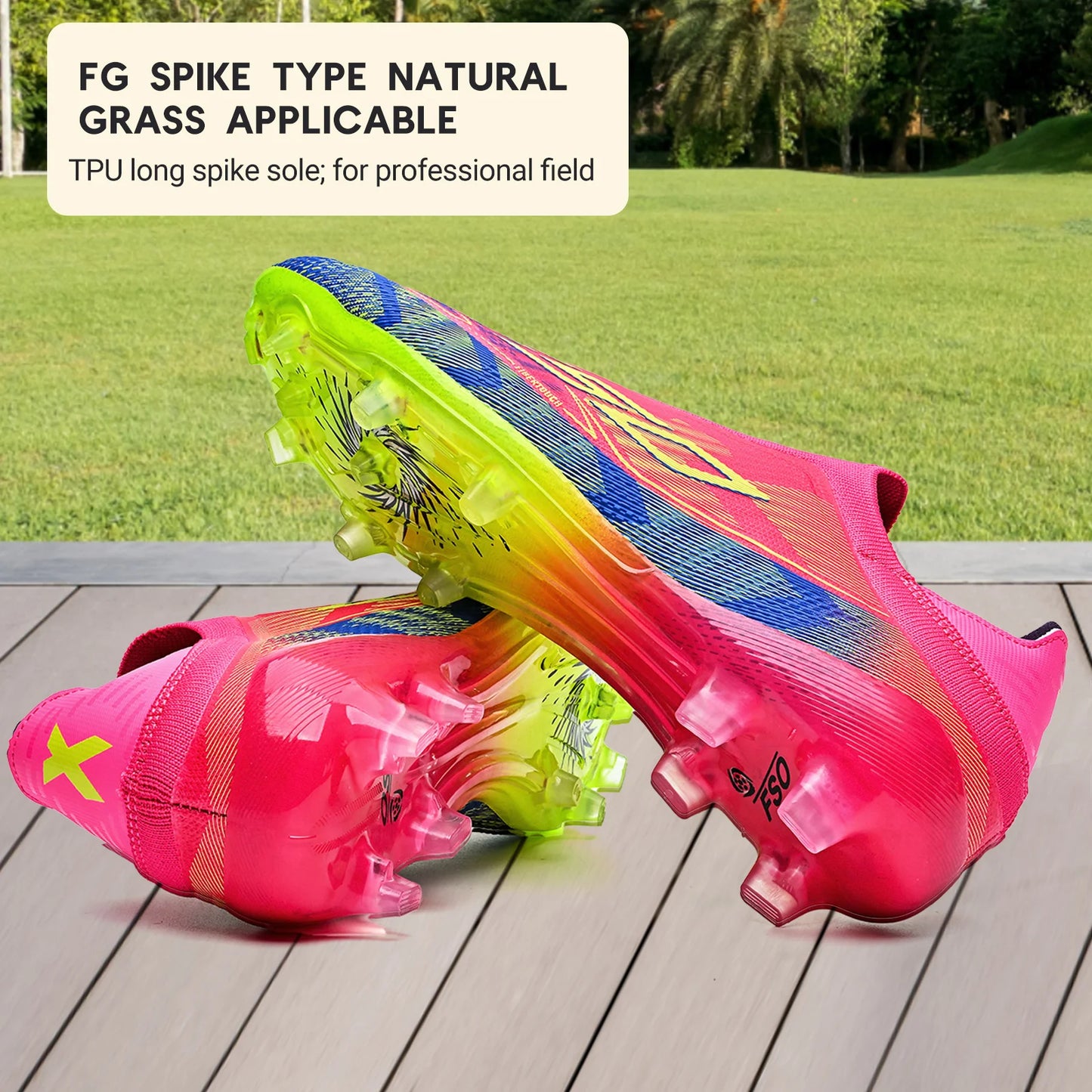 Classic AG/FG Football Shoes with TPU Wear-Resistant Long Studs, PU Mixed Fabric Upper, Non-Slip and Comfortable for Kids' Outdoor Football