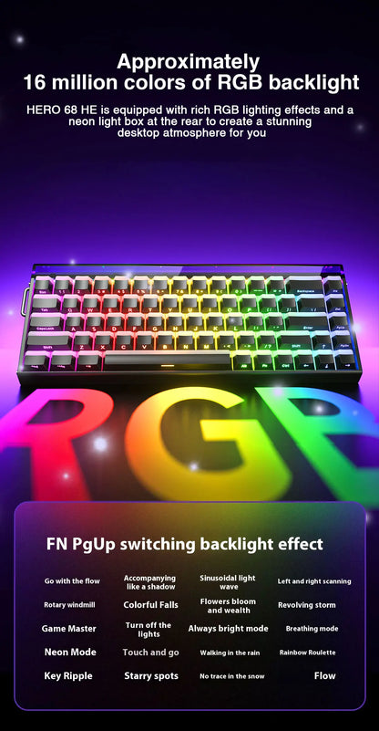 Teclado mecânico gaming com fios AULA HERO68 HE, switches magnéticos, Rapid Trigger, taxa de polling 8K, RGB, para esports