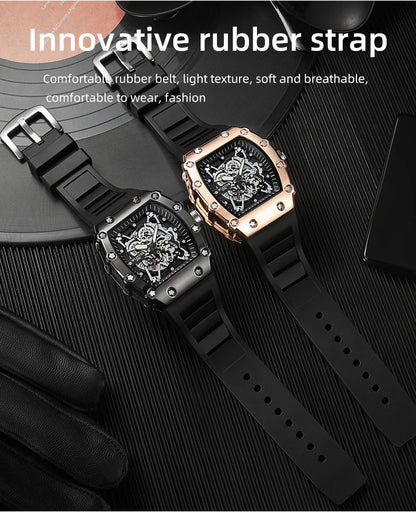 Herren-Armbanduhr mit großem Zifferblatt, Quarzwerk, wasserdicht, sportlich, eckig und leuchtend