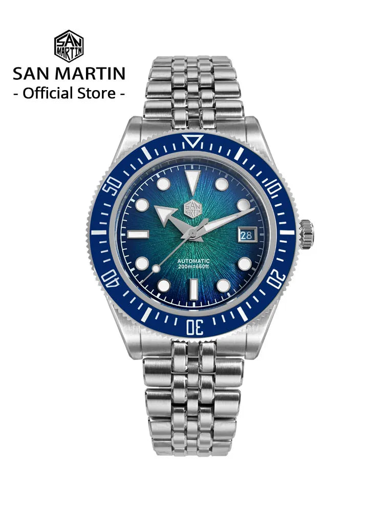 San Martin 40mm Luxus-Taucheruhr für Herren, Miyota 9015, Sunburst-Emaille-Zifferblatt, automatische mechanische Armbanduhr, wasserdicht bis 200m, SN0148