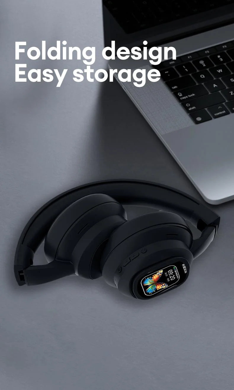 KI-LCD-Touchscreen kabellose Bluetooth-Kopfhörer – ANC-Geräuschunterdrückung, tiefer Bass, Gaming-Headset mit HD-Mikrofon