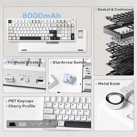 Teclado Mecânico Gaming E-sports AULA F99 Pro Três Modos RGB Hot Swappable 96% PBT Personalizado Sem Fios com Botão Medi