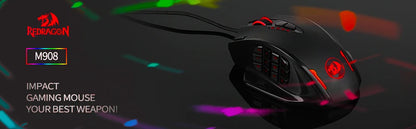 Mouse Gaming Cablato USB Redragon M908 con Retroilluminazione LED RGB, 18 Pulsanti Programmabili, 12400 DPI