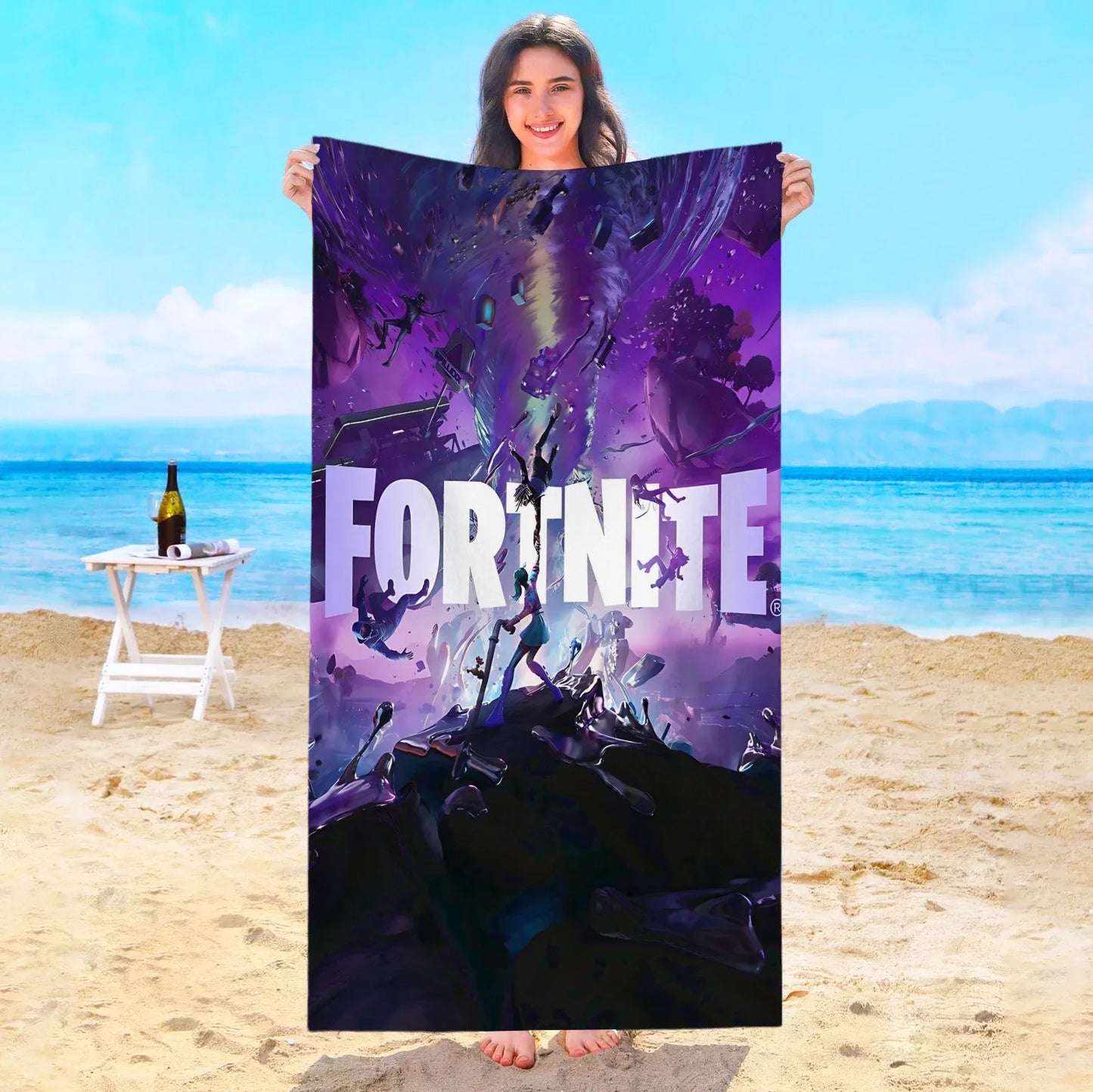 Toalha de Praia Game F-Fortnites em Microfibra para Hotel, Casa de Banho, Sauna, Spa, Praia, Viagem, Piscina, Casa, Banho de Bebé, Ginásio e Duche