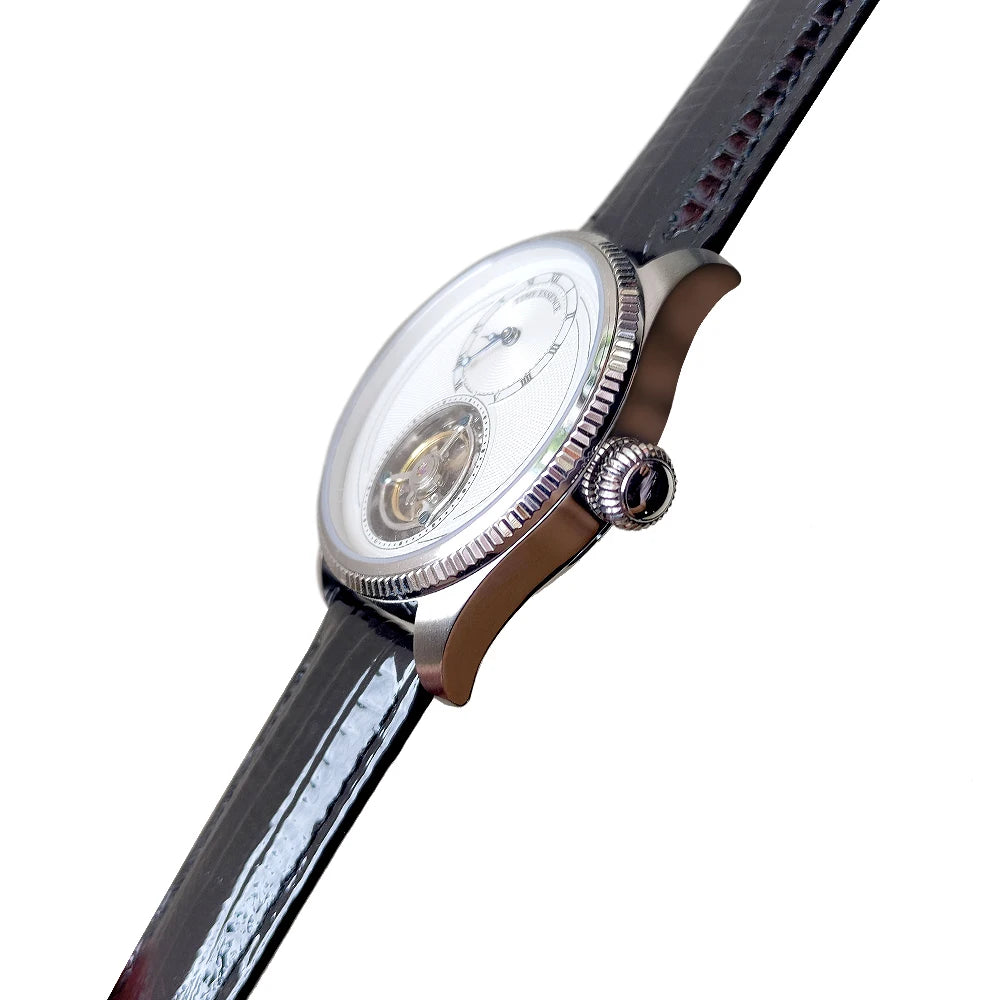 Time Essence Tourbillon Watch Classic Styling Leather Strap Sapphire Glass Hand Winding Luminous 28800