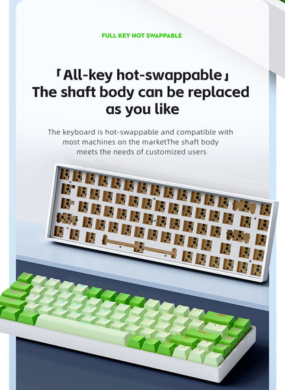 K68 68Key Wireless Mechanical Keyboard Tri-mode Connection, Full Key Hot Swap, RGB lighting Effects, L
