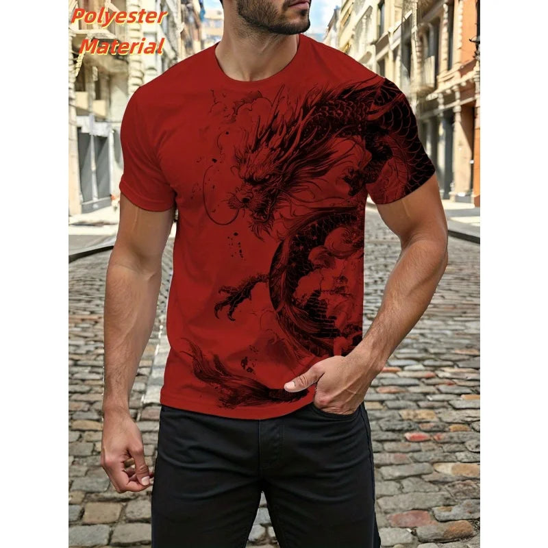 Vintage Chinese Dragon Men's T Shirt For Men Cool Animal Pattern 3D Print T-Shirts Summer Short Sleeve Tees Fashion Tops Tees