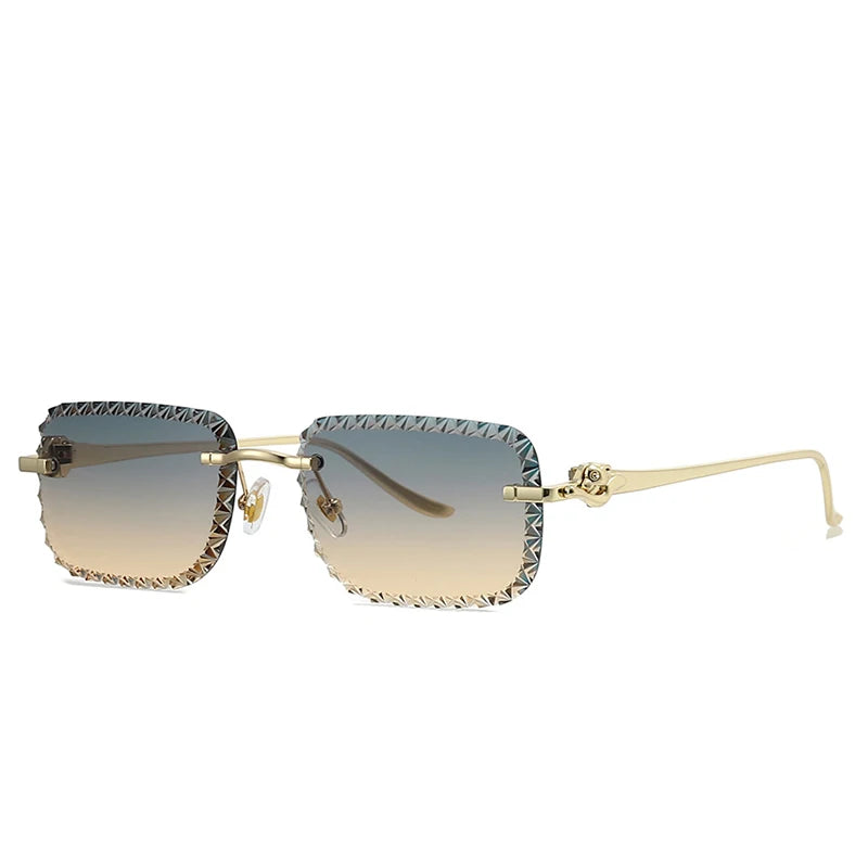 New Fashion Brand Luxury Designer 2026 Sunglasses Women Men Leopard Diamond Cut Rimless Shades Glasses Elegant Trendy Sunglasses