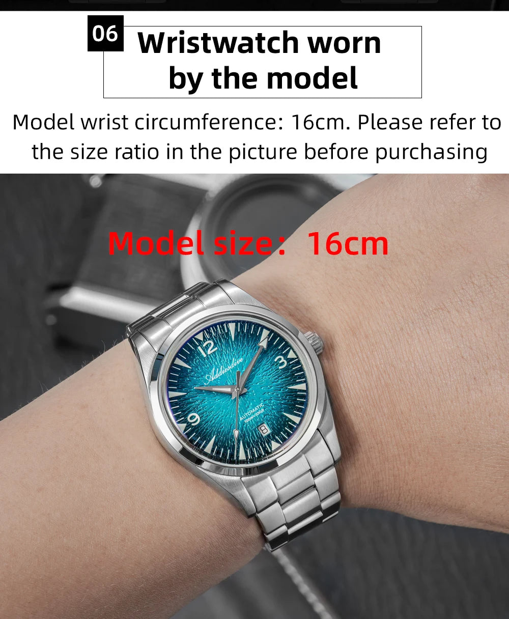 ADDIESDIVE AD2508 Herren-Taucheruhr, leuchtend, 100M wasserdicht, 316L-Edelstahl, 8215-Uhrwerk, automatische mechanische Uhr