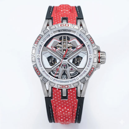 OBLVLO Men's Luxury Machinery Skeleton Mechanical Automatic Watches Analog Big Dial Blue Rubber Band Military Watch RD-909