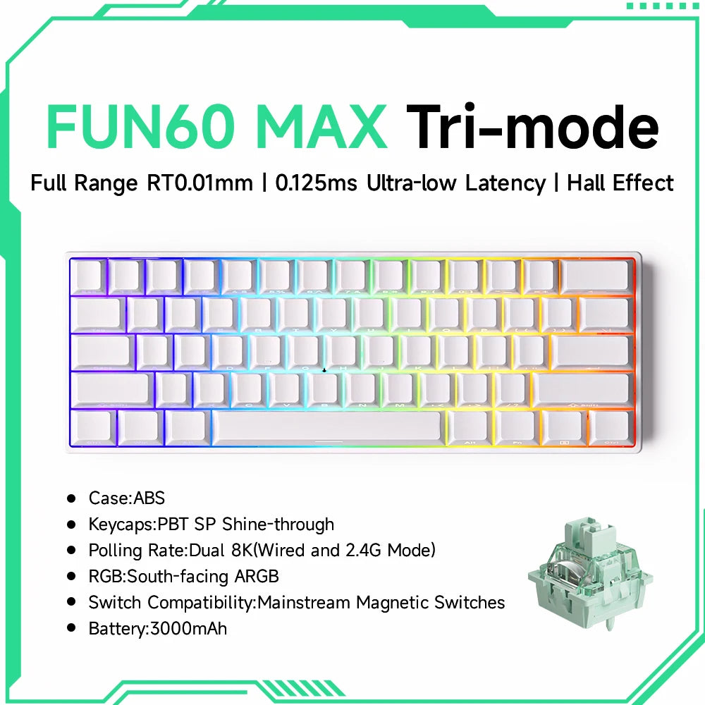 MONSGEEK FUN60 PRO&MAX HE Mechanical Keyboard Magnetic Switch 60% Wireless Gaming Keyboard Rapid Trigger 8K ARGB Custom Keyboard