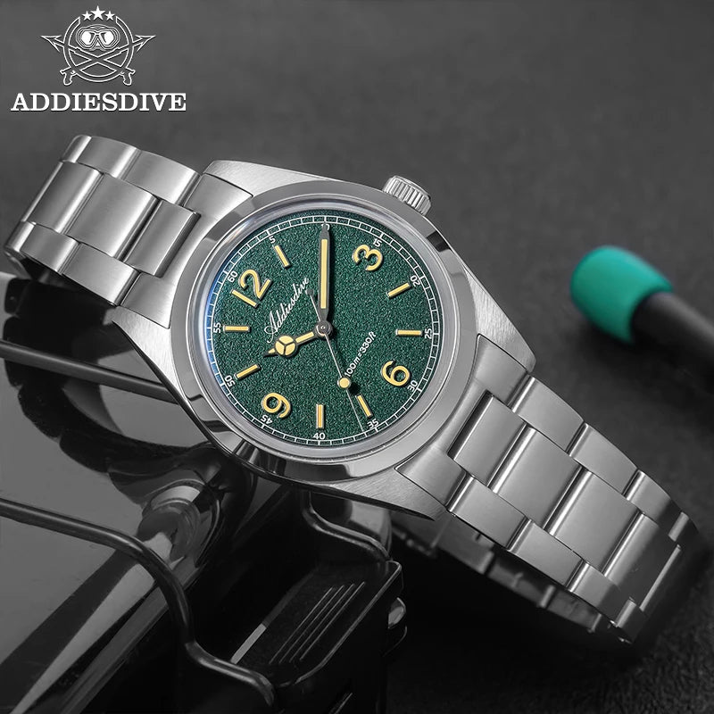 Reloj para hombre ADDIESDIVE AD2518 de 36mm en oferta destacada, cristal de espejo abombado, acero inoxidable 316L, cuarzo, resistente al agua 100m