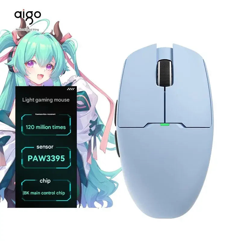 Mouse wireless Bluetooth Aigo GM80 PLUS PRO PAW3311/PAW3395 leggero 1000HZ cablato a tre modalità per gaming ed e-sport, regalo