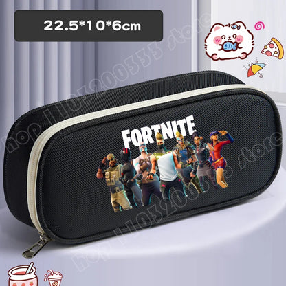 Fortnite Pencil Case Cartoon Character Print Pencil Pouch Canvas Stationery Bag Fashion Student Stationery Box Birthday Gifts