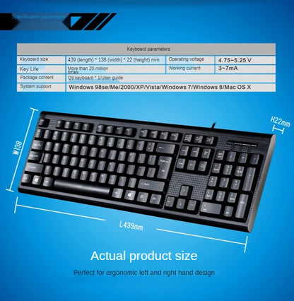 Teclado individual Q9 USB de porta quadrada, para escritório, empresa e casa, PS2 de entrada redonda, com fios, para computador de secretária