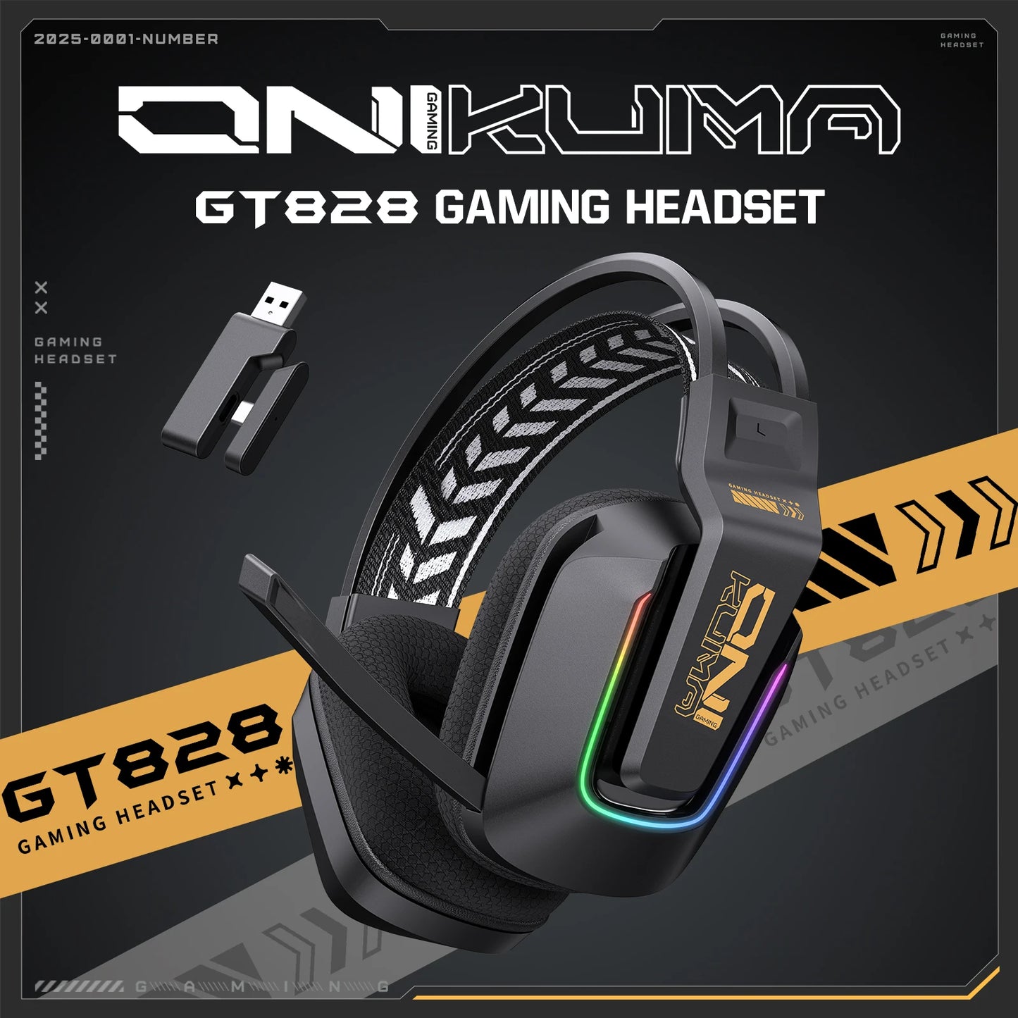 Cuffie da gaming wireless ONIKUMA GT828 Bluetooth 5.3 RGB con microfono, cancellazione del rumore e connessione a 4 modalità per PC, PS5 e laptop