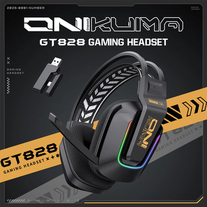 Cuffie da gaming wireless ONIKUMA GT828 Bluetooth 5.3 RGB con microfono, cancellazione del rumore e connessione a 4 modalità per PC, PS5 e laptop