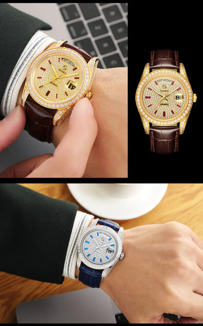 【START】Gypsophila Men's Watch Official Authentic Diamond Watch Waterproof Automatic Mechanical Watch Date Week Function
