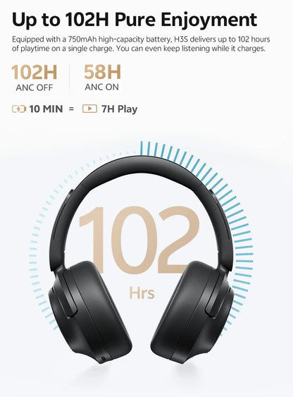 Cuffie over-ear QCY H3S ANC Bluetooth 6.0 – Hi-Res LDAC Spatial Audio, cancellazione adattiva del rumore -56dB, headset wireless