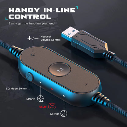 Cuffie gaming RGB FIFINE con microfono – cuffie USB cablate over-ear con audio surround 7.1 per PC, PS4, PS5, modalità EQ e isolamento acustico