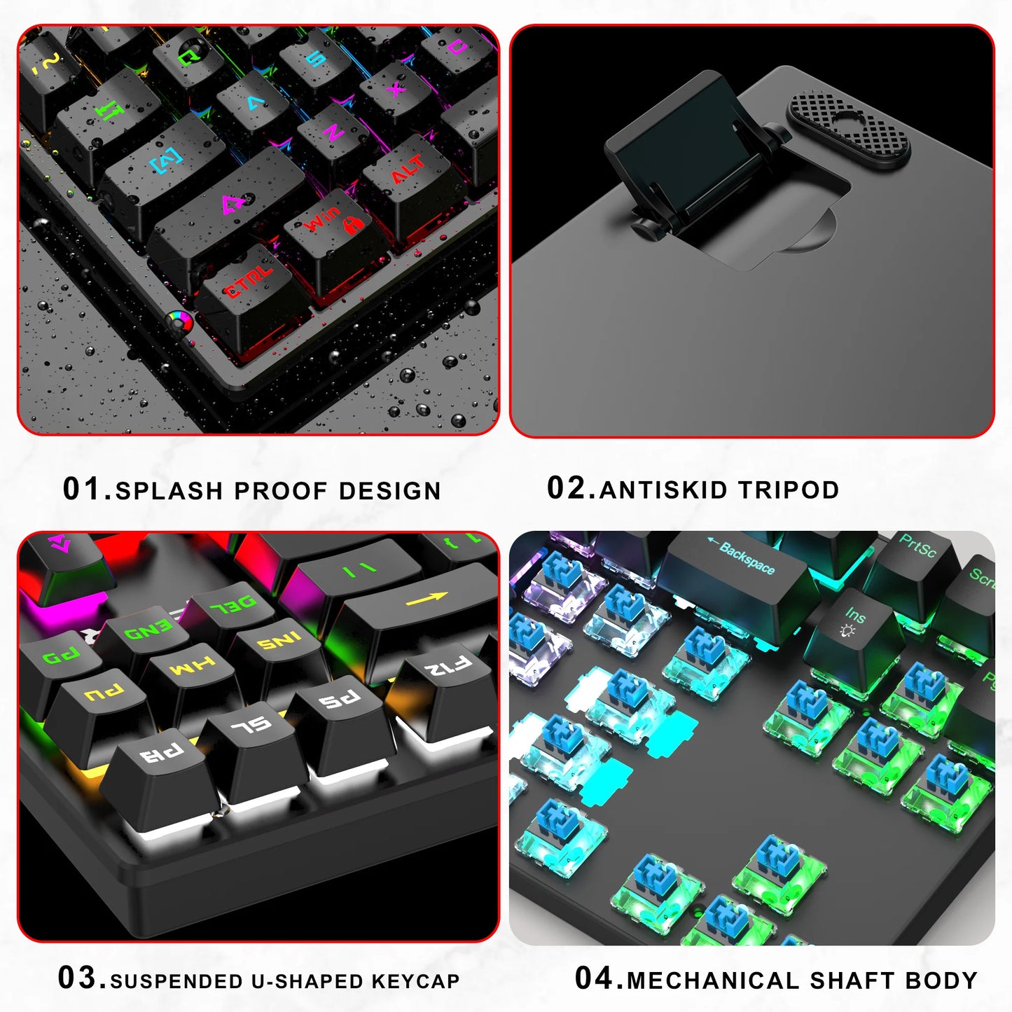 Computer Keyboard Waterproof Portable Gaming Keyboard Backlit Ergonomics Colorful Keyboard Computer Accessories 87 Keys USB