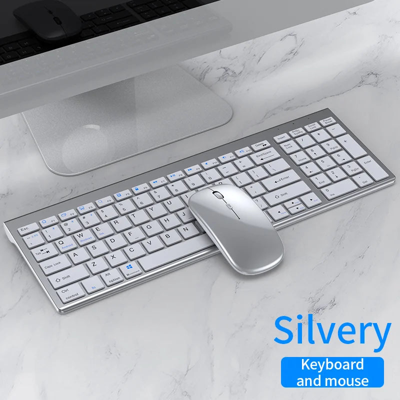 JOMAA Bluetooth & 2.4G USB Keyboard and Mouse Set for Laptop Computer iPad Rechargeable Wireless Keyboard and Mouse Combo Silent