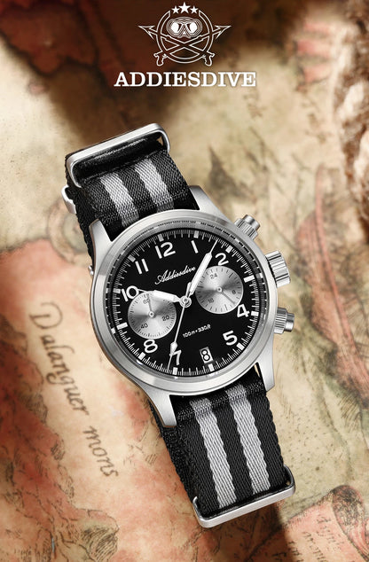 ADDIESDIVE 2025 Neue Panda Eye Herrenuhr, luxuriöse Retro-VK64-Quarzuhr für Herren, Sport-Chronograph, 100M wasserdicht, leuchtend