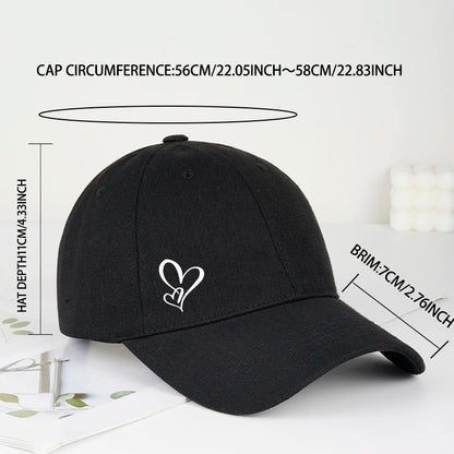 Minimalistinė beisbolo kepurė su dvigubo širdies raštu, moterims ir vyrams, minkšta, reguliuojama, „Dad Hat“ stiliaus, kasdieninė, meilės tematikos, saulės kepurė